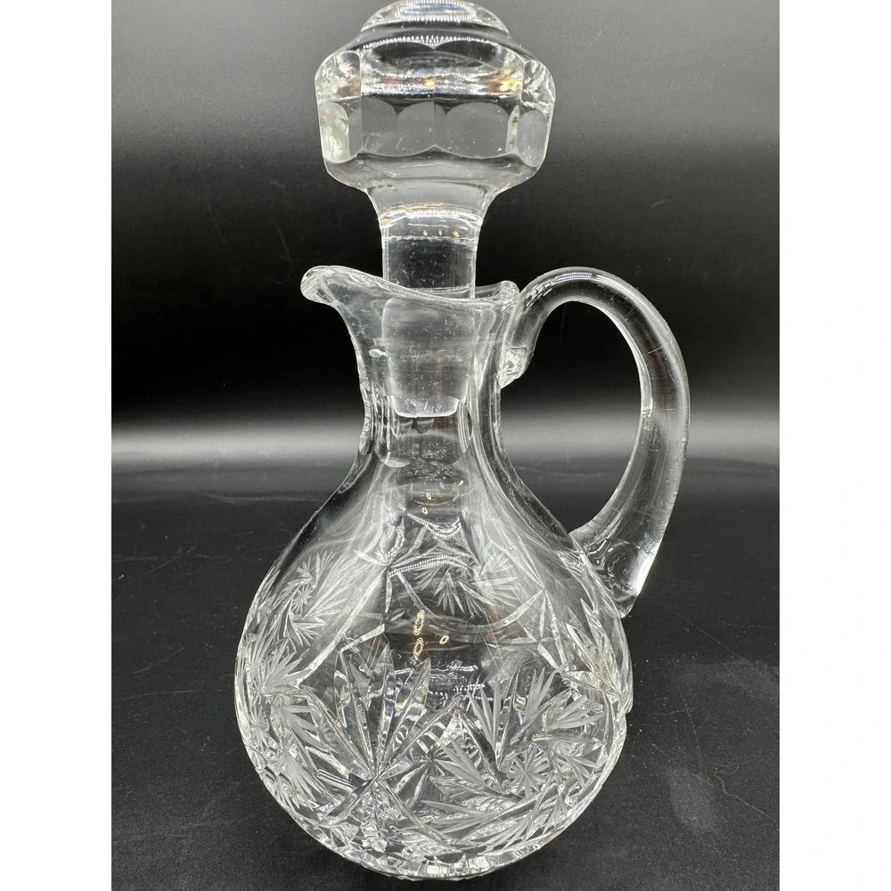 Vintage‎ Cut Glass Cruet Starburst Pattern Clear Decanter with Stopper